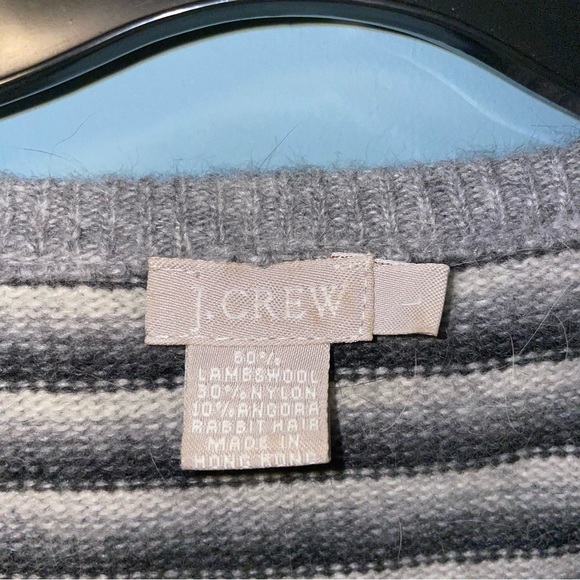 J.Crew Lambswool and Angora Striped V-Neck Button Neck Sweater Size Large - Picture 2 of 6